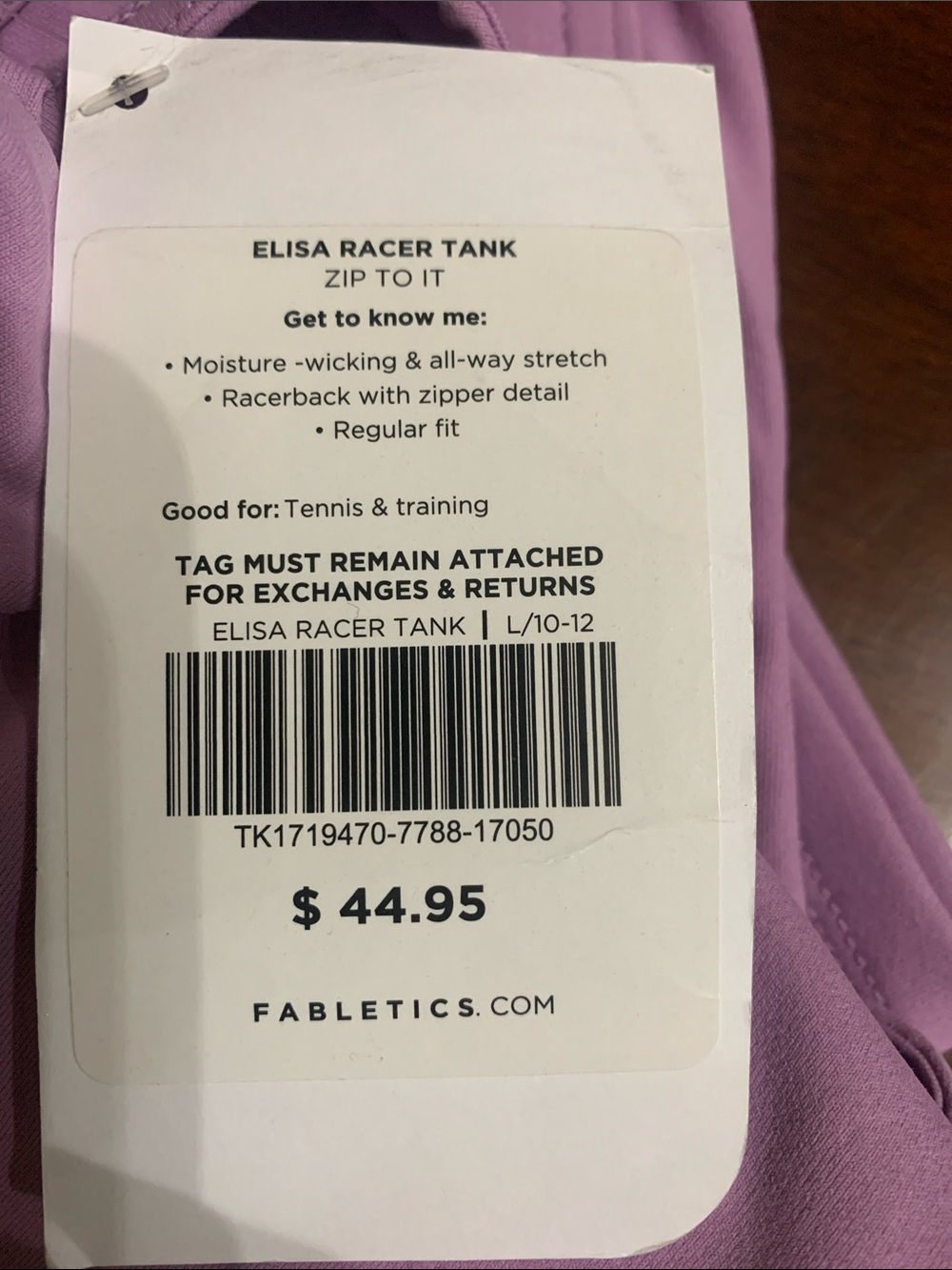 Fabletics Lilac Racerback Workout Tank - Picture 5 of 5